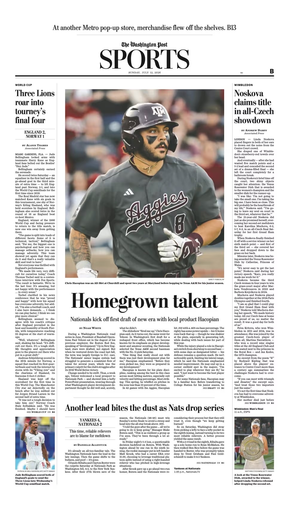 "Washington Post sports page July 12"