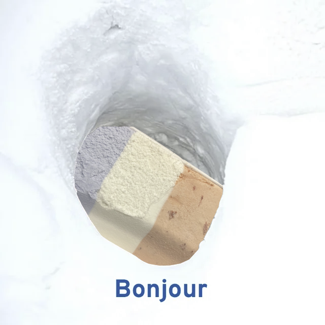 French icecream in a polar bear cave subtitled "Bonjour"
