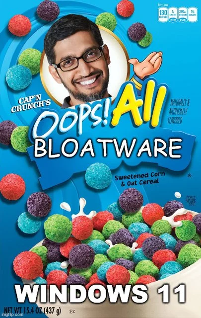 Oops All Bloatware Cereal Box