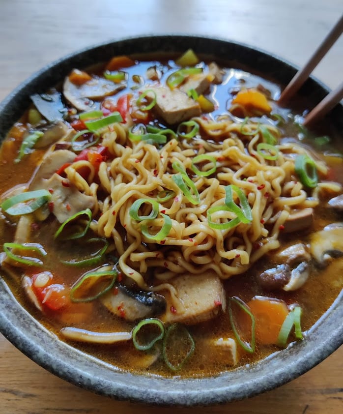 Close-up picture of home-made ramen bowl