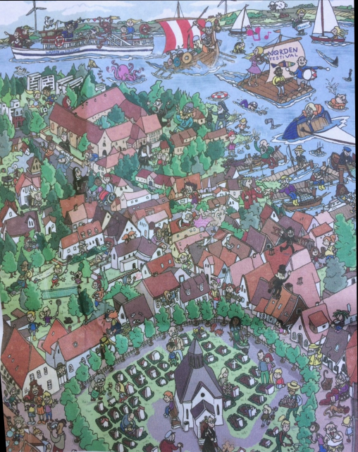 Wimmelbild vom Holm in Schleswig, gemalt von Jens Natter