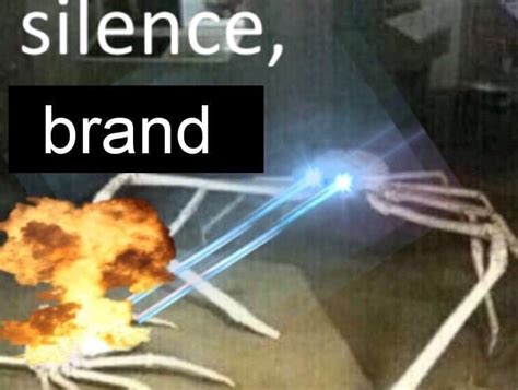 "silence brand" meme showing large crab destroying small crab with its laser eyes