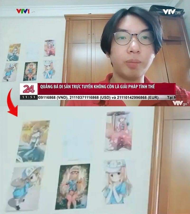 weeaboo posters in the background of an interview about promotion of cultural heritage