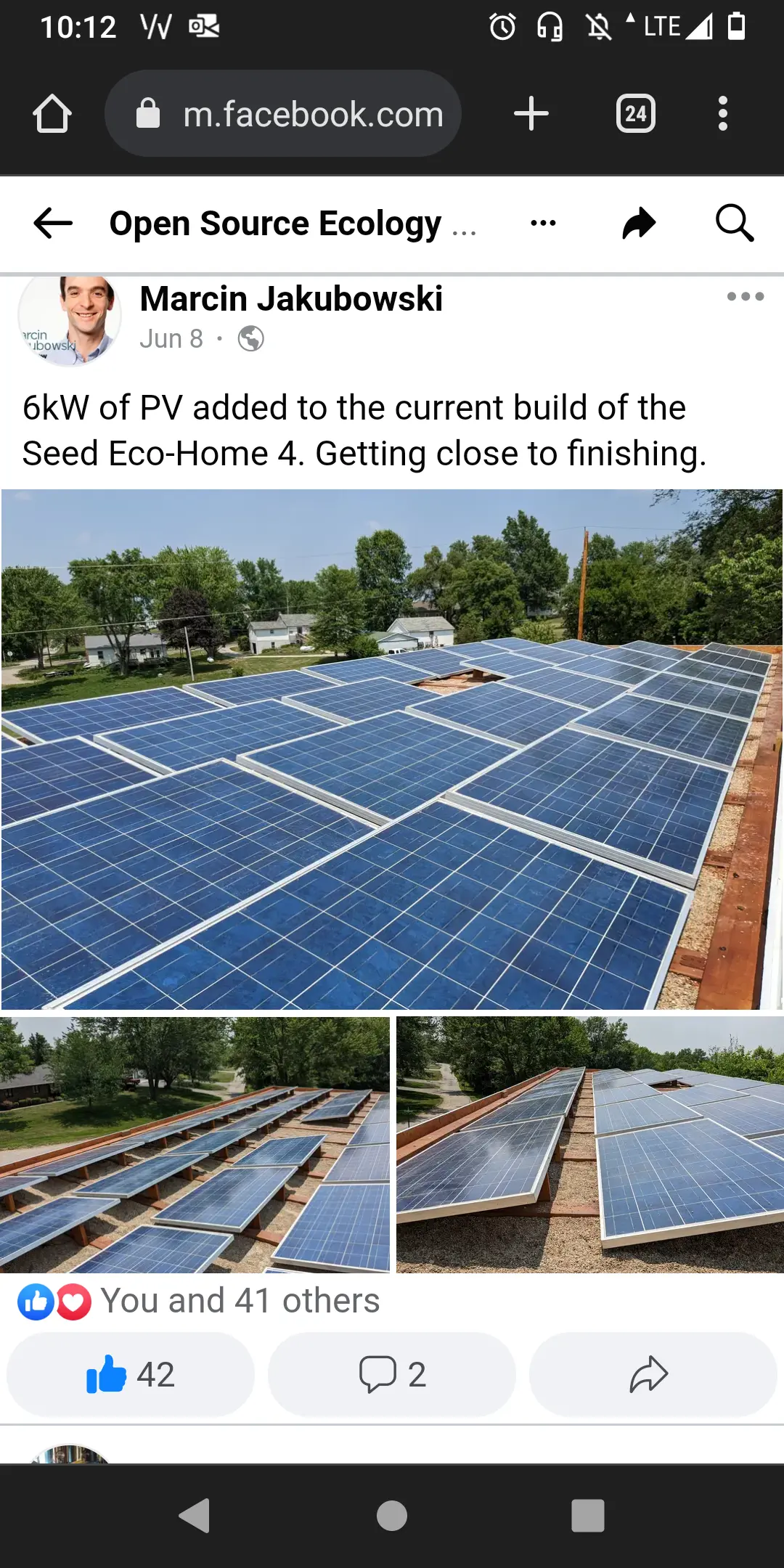 screenshot  of fb post showing solar panel work on seed eco 4
